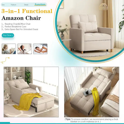 AECOJOY Poltrona Letto 3 in 1 con Cuscino e Schienale Convertibile