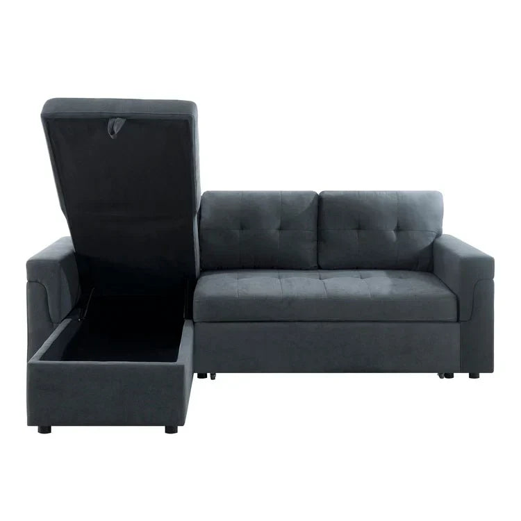 Divano componibile convertibile reversibile con letto estraibile, chaise longue con contenitore nascosto e gambe durevoli