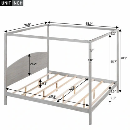 Letto a piattaforma a baldacchino King Size con testiera e gambe di supporto