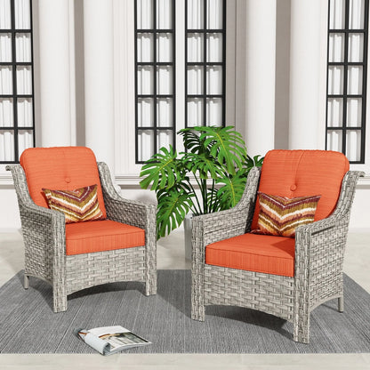 HOOOWOOO, Set di 2 Sedie da Esterno in Rattan Intrecciato con Schienale Alto