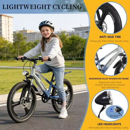 NAYSAYE Bicicletta da montagna per bambini da 20 pollici con trasmissione a 7 velocità e telaio in lega di magnesio per ragazzi e ragazze di età 8-12 anni, 57.09*21.65*29.92