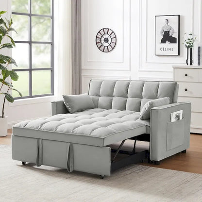 Divano letto 3 in 1 in velluto convertibile con letto estraibile e schienale reclinabile