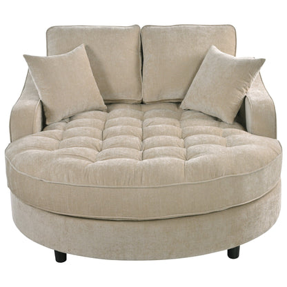 Divano Letto Chaise Longue in ciniglia, Divano Imbottito con Schienale Trapuntato e 2 Cuscini Rimovibili per Soggiorno