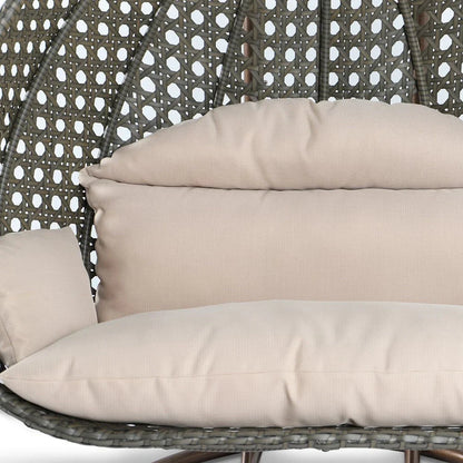 LeisureMod Sedia a Uovo Sospesa per 2 Persone con Supporto - Dondolo Pensile per Esterni/Interni in Rattan Intrecciato con Cuscini