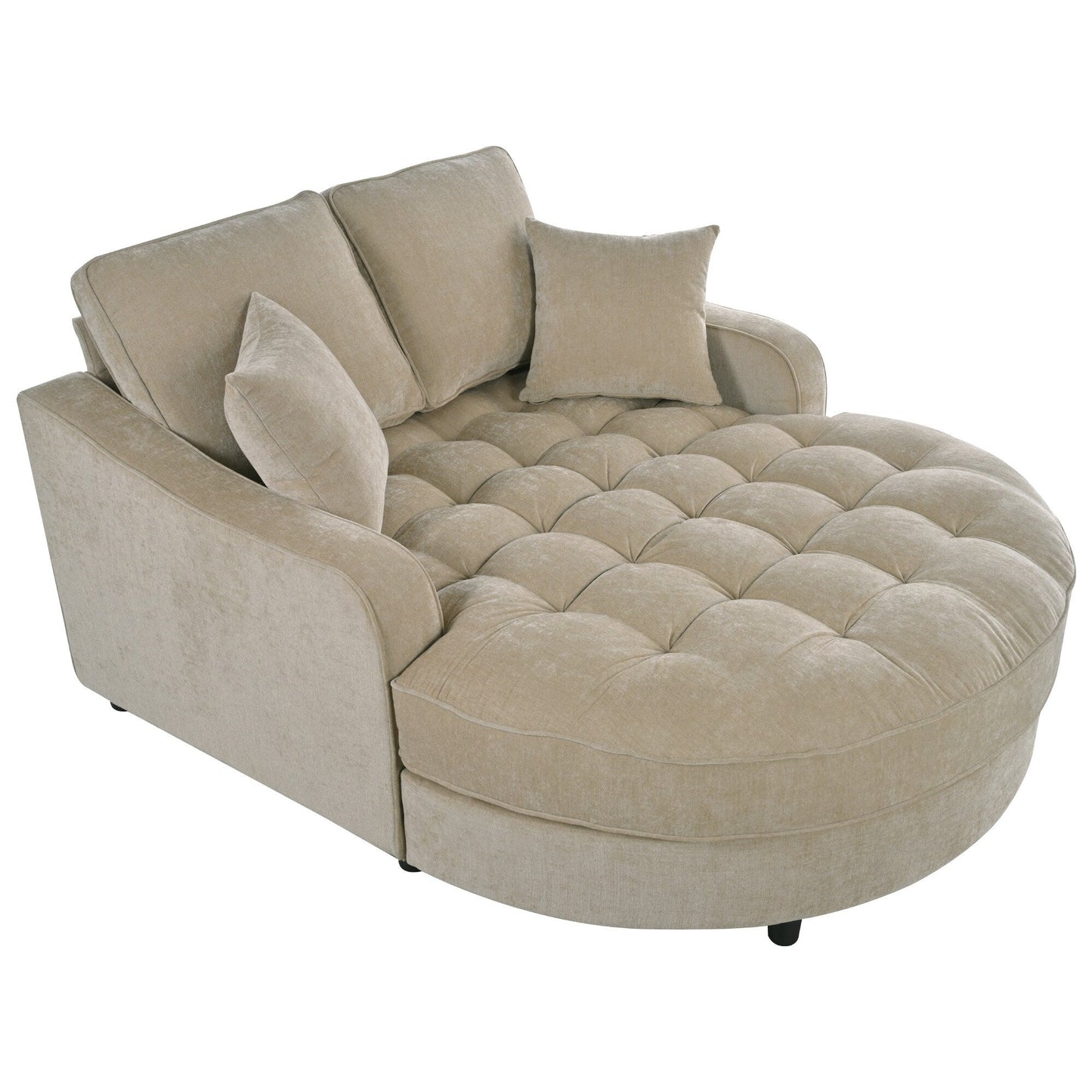 Divano Letto Chaise Longue in ciniglia, Divano Imbottito con Schienale Trapuntato e 2 Cuscini Rimovibili per Soggiorno