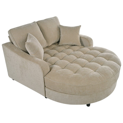 Divano Letto Chaise Longue in ciniglia, Divano Imbottito con Schienale Trapuntato e 2 Cuscini Rimovibili per Soggiorno