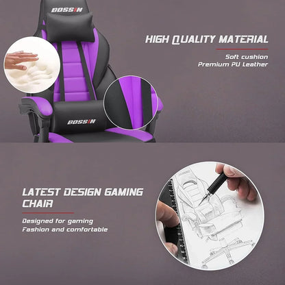 Sedia da gaming BOSSIN Racing Style, sedia da gamer per persone robuste fino a 136 kg, sedia da computer con schienale alto