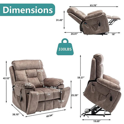 Grand fauteuil inclinable de massage électrique avec fonction de levage, chauffage et porte-gobelet dissimulé
