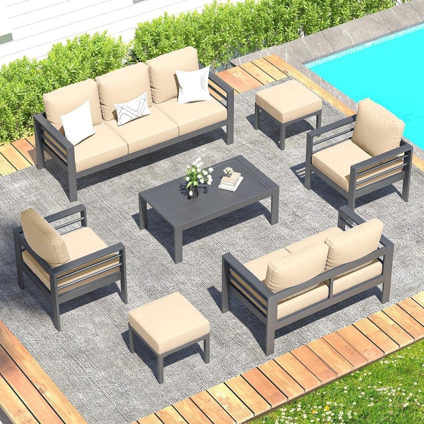 AECOJOY Set di mobili da giardino a 7 pezzi in alluminio Set da conversazione per esterni