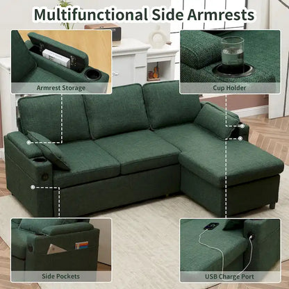 Divano letto a L da 80", Divano letto a scomparsa, Divano letto convertibile con penisola reversibile