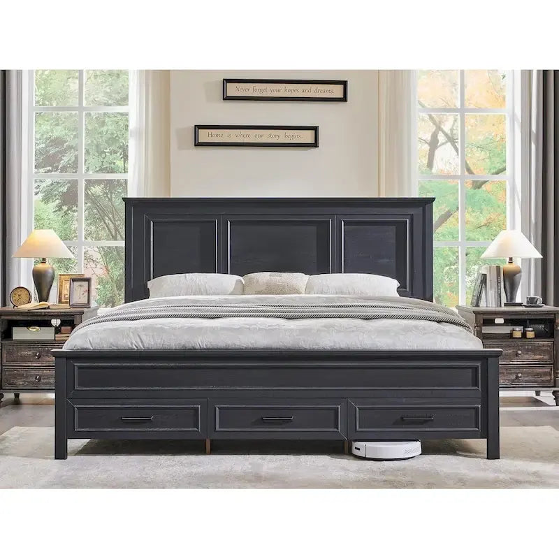 Struttura Letto Matrimoniale King Size in Legno Stile Rustico con Testiera, Base a Piattaforma