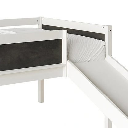 Letto a soppalco basso classico singolo CraftPorch con lavagna, scivolo e scaletta