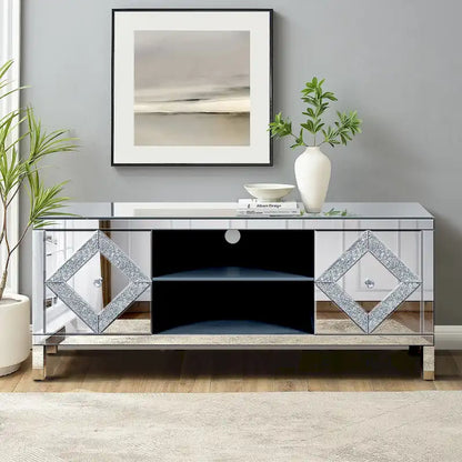 Mobile TV da 59 pollici con ante a specchio a forma di diamante e spazio di archiviazione, per TV fino a 65 pollici