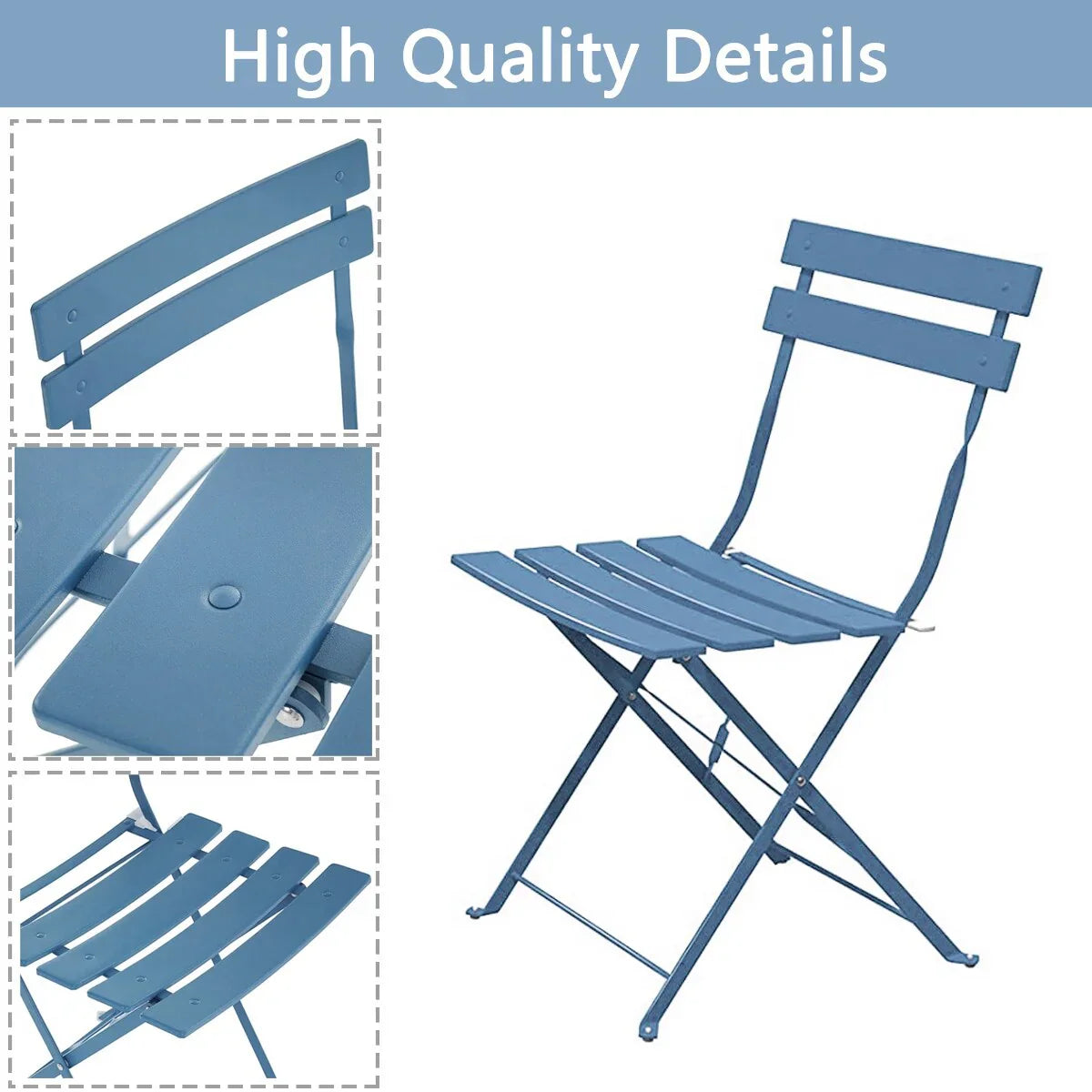 Set bistro pieghevole in metallo da 3 pezzi, set conversazione resistente alle intemperie per esterni/interni, per patio, cortile, giardino
