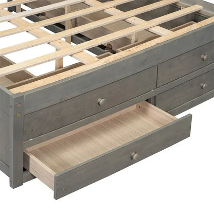 Letto a piattaforma King Size con testiera contenitore e 8 cassetti