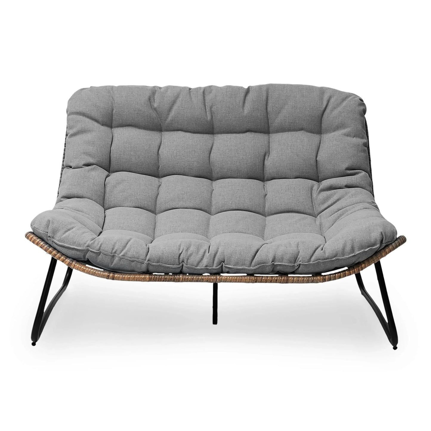 Divanetto due posti Double Papasan con cuscino, in rattan PE per tutte le stagioni e struttura in metallo per interni ed esterni