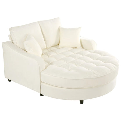 Divano Letto Chaise Longue in ciniglia, Divano Imbottito con Schienale Trapuntato e 2 Cuscini Rimovibili per Soggiorno