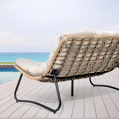 Divanetto due posti Double Papasan con cuscino, in rattan PE per tutte le stagioni e struttura in metallo per interni ed esterni