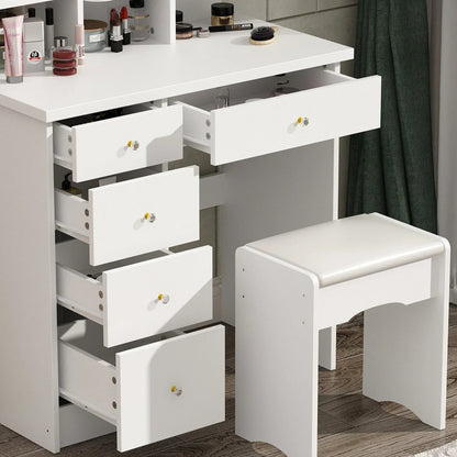Tavolo da Trucco con Luci a LED, Specchio e Sgabello