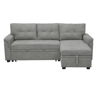 Divano componibile convertibile reversibile con letto estraibile, chaise longue con contenitore nascosto e gambe durevoli