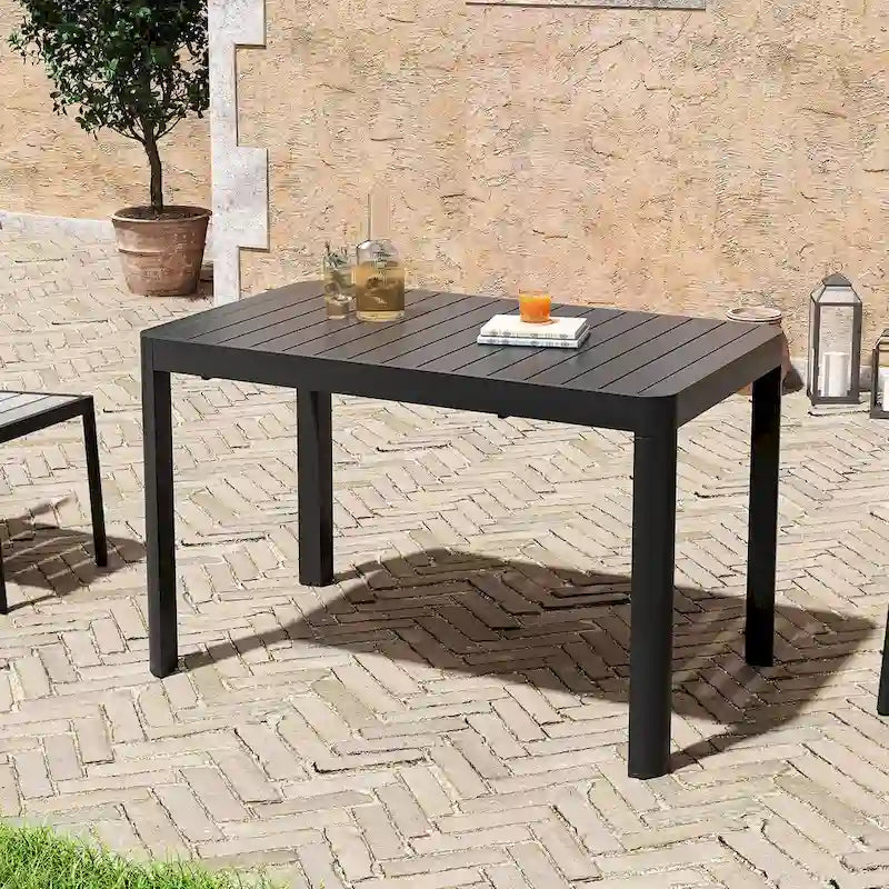 Set da Pranzo da Esterno a 5/7 Pezzi per Patio con Sedie Impilabili in Alluminio e Tavolo Allungabile