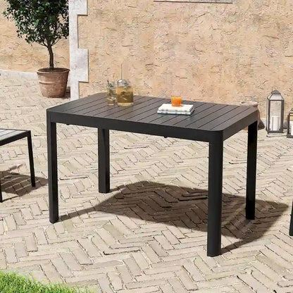 Set da Pranzo da Esterno a 5/7 Pezzi per Patio con Sedie Impilabili in Alluminio e Tavolo Allungabile
