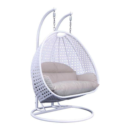 LeisureMod Sedia a Uovo Sospesa per 2 Persone con Supporto - Dondolo Pensile per Esterni/Interni in Rattan Intrecciato con Cuscini