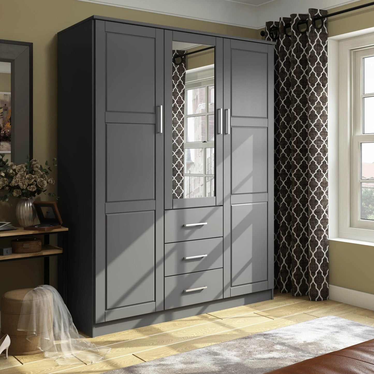 Palace Imports Armadio a 3 ante Cosmo 100% legno massello con ante in legno massello o a specchio