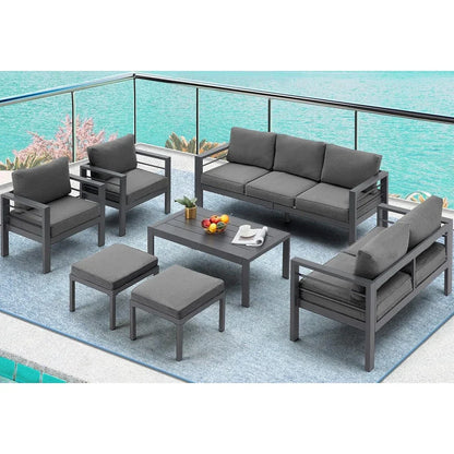 AECOJOY Set di mobili da giardino a 7 pezzi in alluminio Set da conversazione per esterni