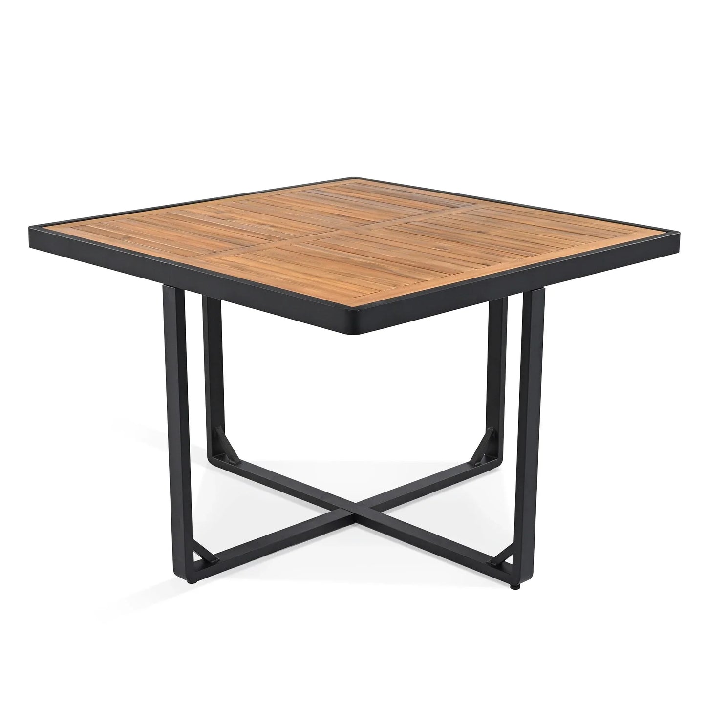 Set da pranzo da esterno in legno di acacia da 18 pezzi, 8 sedie imbottite e 8 pouf e 2 tavoli quadrati