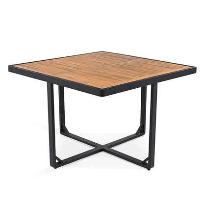 Set da pranzo da esterno in legno di acacia da 18 pezzi, 8 sedie imbottite e 8 pouf e 2 tavoli quadrati