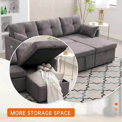 Canapé d'angle réversible en velours côtelé/chenille avec chaise longue de rangement et poche latérale