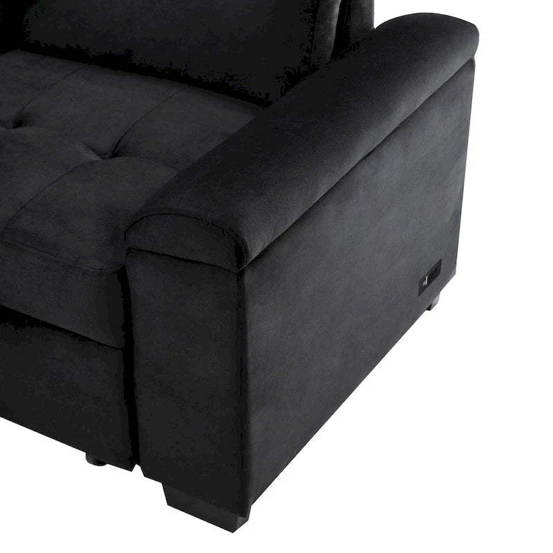 Canapé d'angle convertible 5 places en L 84,75 po avec pouf de rangement, rangement de bras dissimulé et chargement USB pour salon