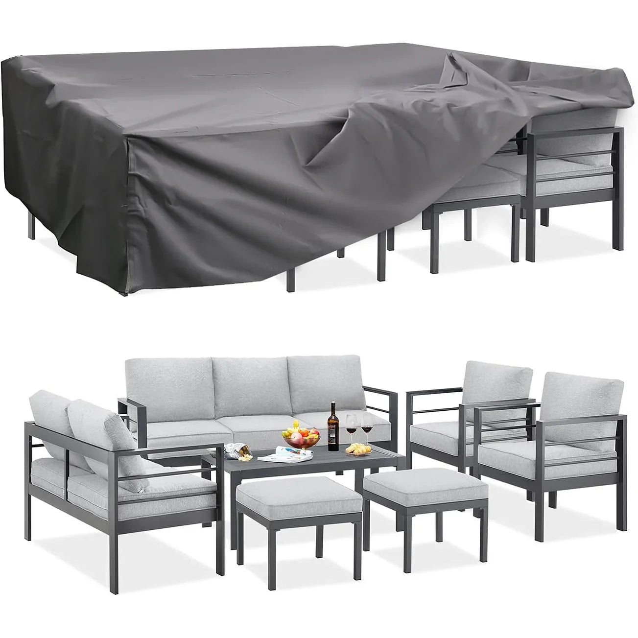 AECOJOY Set di mobili da giardino a 7 pezzi in alluminio Set da conversazione per esterni