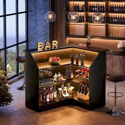 Mobile bar a L con portabicchieri da vino per pub domestico