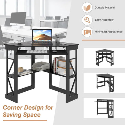 Scrivania ad angolo Scrivania piccola con prese Tavolo ad angolo per piccoli spazi, Scrivania per computer con porte USB Scrivania triangolare con contenitore