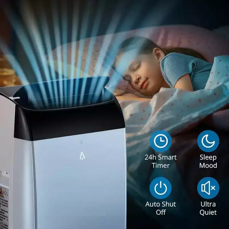 Condizionatore d'aria GustoWave 14000 BTU con telecomando, unità AC portatile per ambienti fino a 70 m², Bianco/Nero