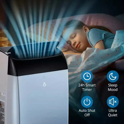 Condizionatore d'aria GustoWave 14000 BTU con telecomando, unità AC portatile per ambienti fino a 70 m², Bianco/Nero