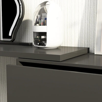 Cassettiera e Scrivania Girevole a 32,7H, con 6 Cassetti, Tavolo da Trucco, Bianco/Nero