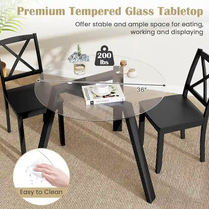 Tavolo da Pranzo Rotondo in Vetro Costway 36 per 4 Persone con Vetro Temperato - Vedi Dettagli