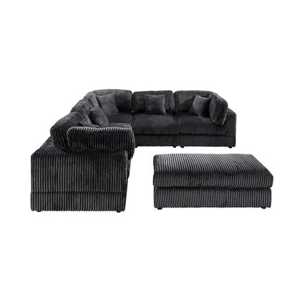Divano Sezionale Modulare a L in Corduroy, 6 Pezzi Oversize, Combinazione Fai da Te