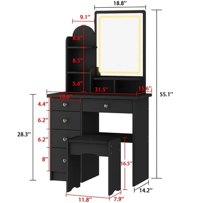 Tavolo da Trucco con Luci a LED, Specchio e Sgabello