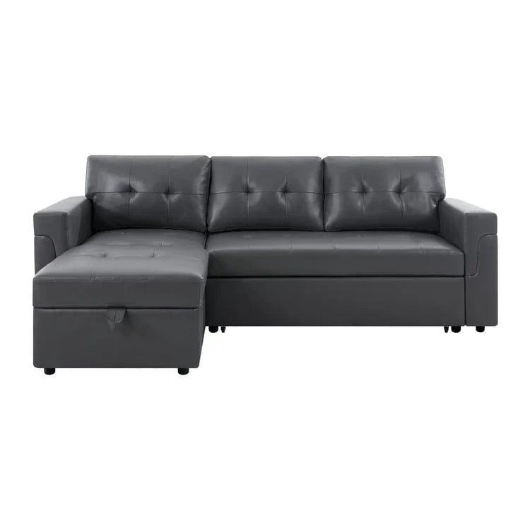 Divano componibile convertibile reversibile con letto estraibile, chaise longue con contenitore nascosto e gambe durevoli