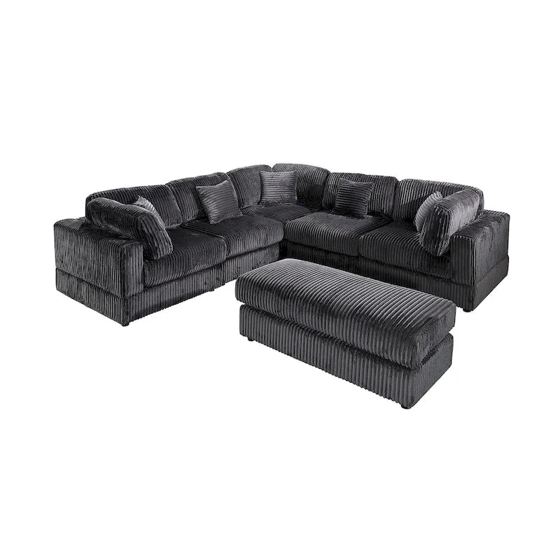 Divano Sezionale Modulare a L in Corduroy, 6 Pezzi Oversize, Combinazione Fai da Te