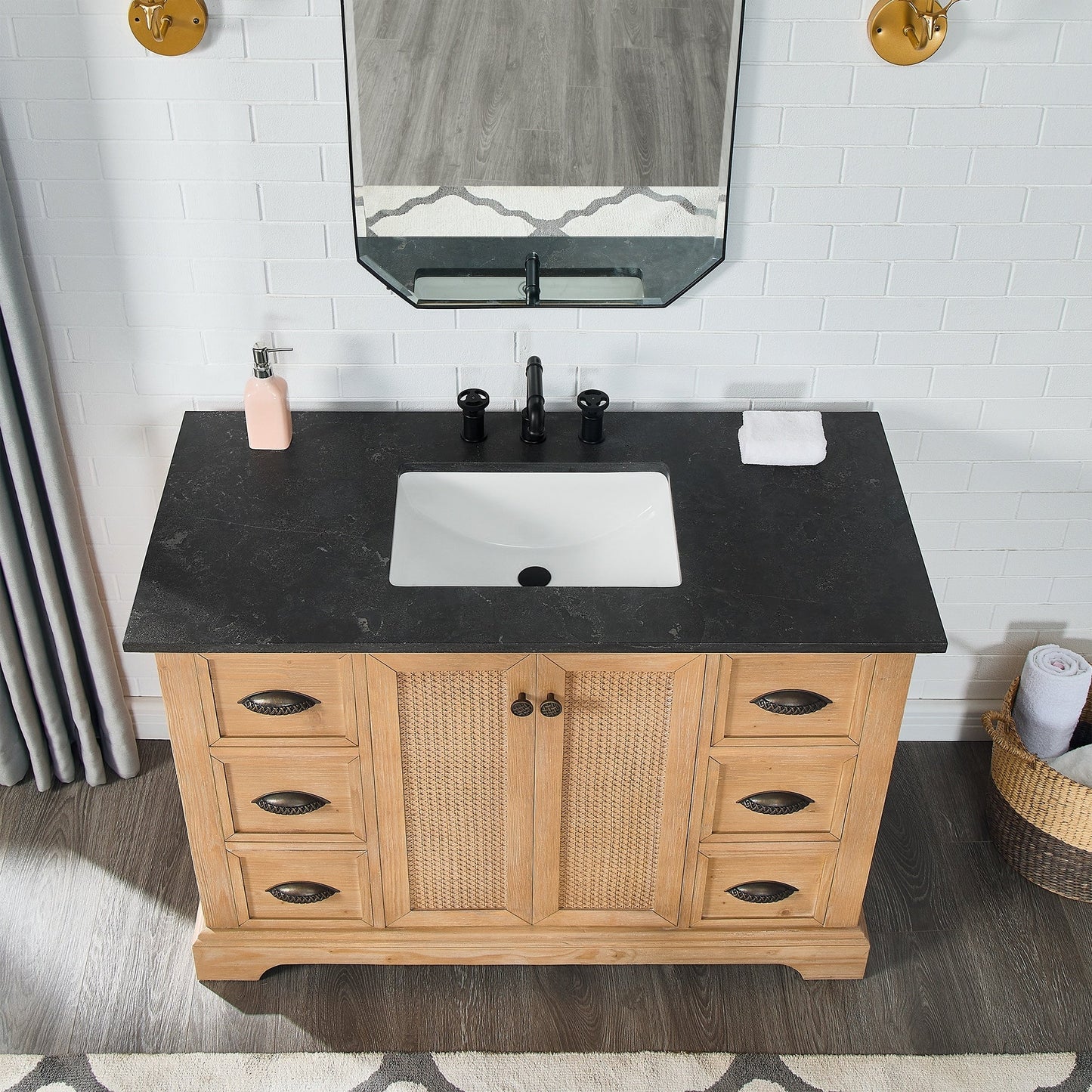 Mobile bagno Hervas con top in marmo naturale senza specchio