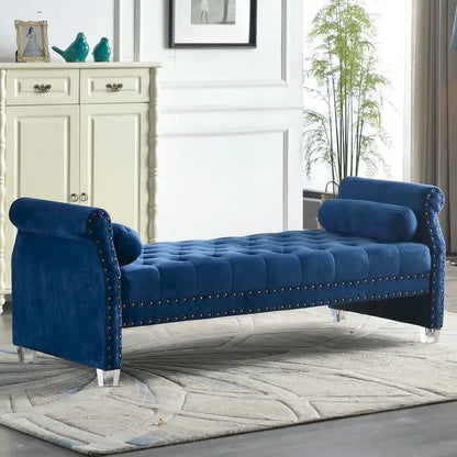 Banc rembourré en velours capitonné surdimensionné avec accoudoirs arrondis de 71 pouces