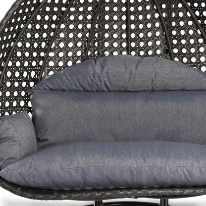 LeisureMod Sedia a Uovo Sospesa per 2 Persone con Supporto - Dondolo Pensile per Esterni/Interni in Rattan Intrecciato con Cuscini
