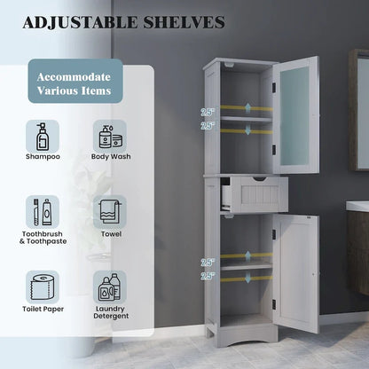 Colonna da bagno alta, autoportante, con ante e cassetto
