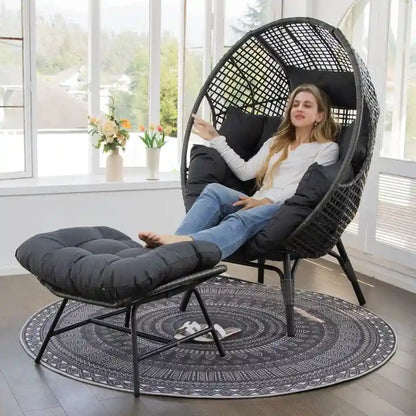 Sedia a Uovo da Interno FINCATI, Sedia a Uovo da Esterno da 440 libbre, Sedia a Uovo Oversize con Ottomana, Sedia a Uovo di Lusso Accogliente con Poggiapiedi