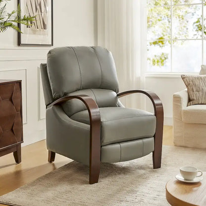 Fauteuil inclinable manuel Alex Mid-century Modern Cigar en cuir véritable avec accoudoirs incurvés en bois